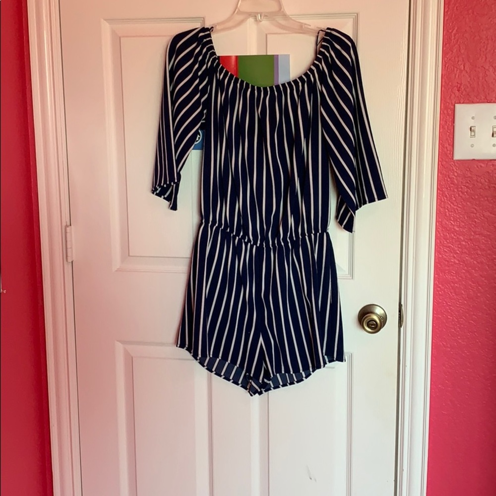 Blue and white striped romper!!